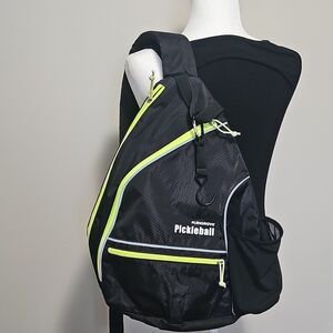 Mangrove Pickleball Sling Backpack in Black with Neon Yellow Accents